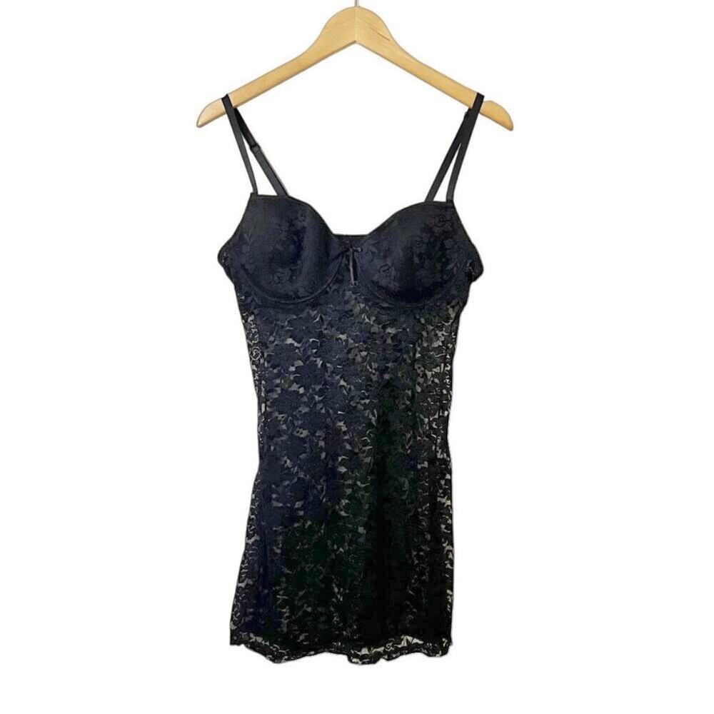 Rampage Intimates Stretch Black Lace Lingerie Slip Dress  Sz 2X Glam Goth
